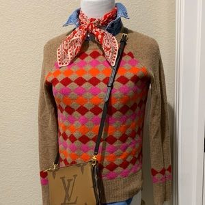 JCrew camel red pink orange wool crew neck sweater